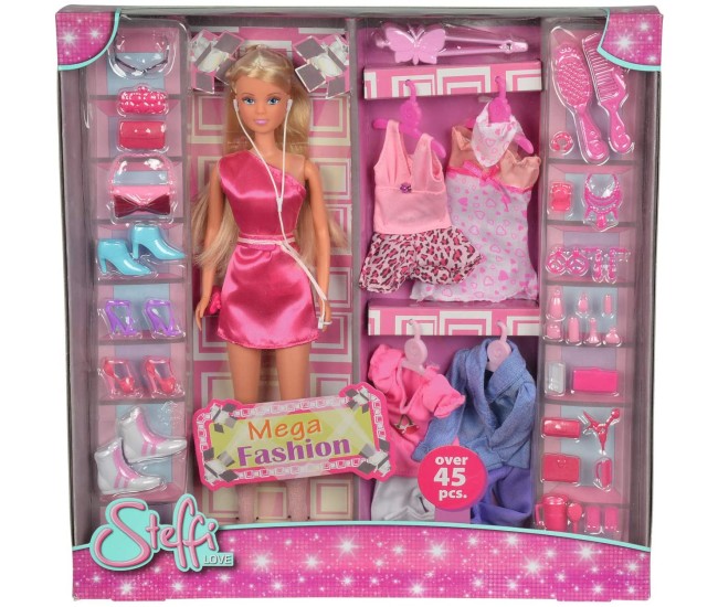 Papusa steffi mega fashion set cu hainute de schimb Papusa steffi mega fashion set cu hainute de schimb