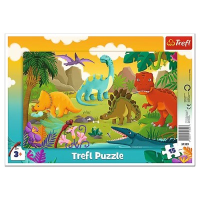 Puzzle trefl 15 cu cadru dinozauri Puzzle trefl 15 cu cadru dinozauri