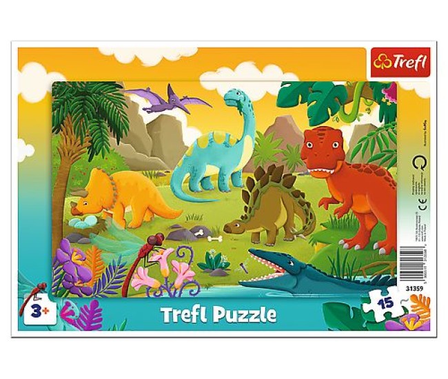 Puzzle trefl 15 cu cadru dinozauri