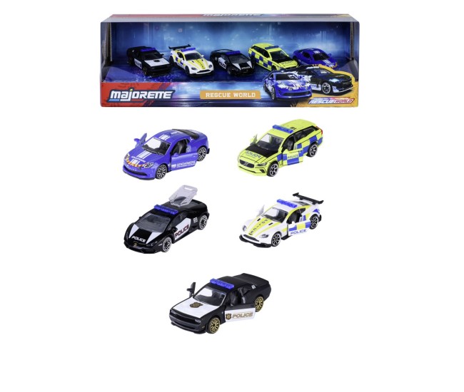 Majorette set 5 masinute de politie metalice rescue world 7.5cm Majorette set 5 masinute de politie metalice rescue world 7.5cm