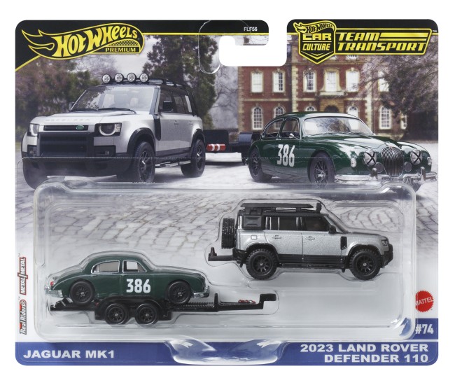 Hot wheels transportator land rover defender 110 2023 cu masinuta jaguar mk1 scara 1 la 64 Hot wheels transportator land rover defender 110 2023 cu masinuta jaguar mk1 scara 1 la 64