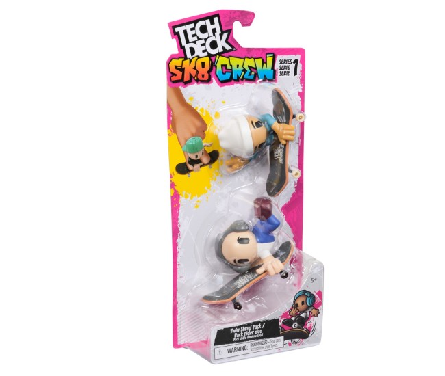 Tech deck sk8 crew pachet 2 seturi plita si figurina 9.6cm casca alba si casti gri Tech deck sk8 crew pachet 2 seturi plita si figurina 9.6cm casca alba si casti gri