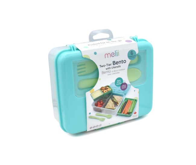 Cutie pranz bento 2 nivele cu tacamuri melii blue mint lime Cutie pranz bento 2 nivele cu tacamuri melii blue mint lime