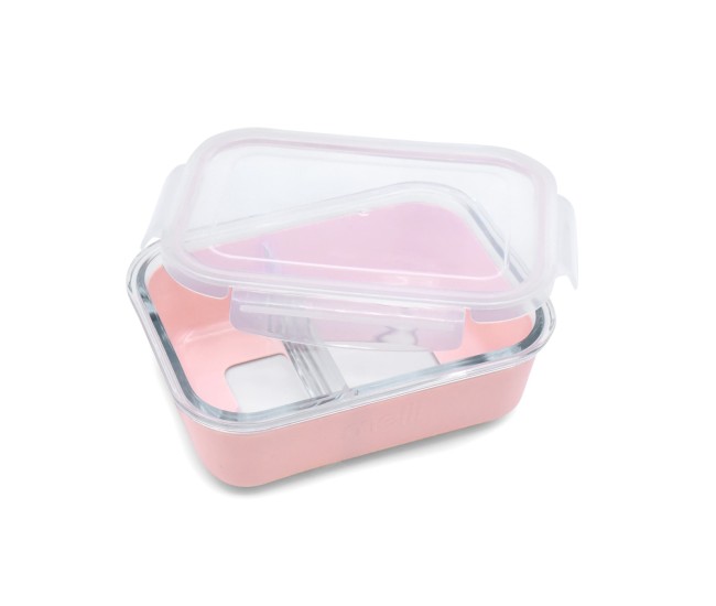 Recipient sticla 740ml cu husa antiderapanta silicon melii roz