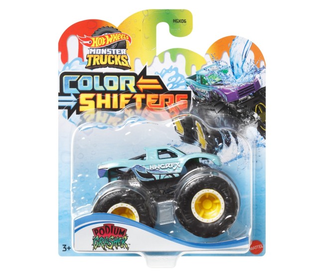 Hot wheels monster truck camion podium crasher cu culori schimbatoare scara 1:64 Hot wheels monster truck camion podium crasher cu culori schimbatoare scara 1:64