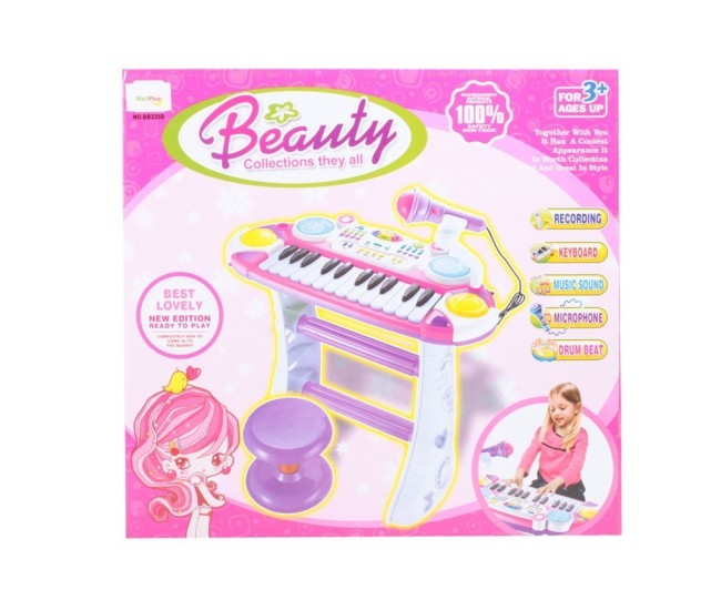 Instrument muzical pianina electronica malplay cu scaun si microfon 45 cm inaltime roz Instrument muzical pianina electronica malplay cu scaun si microfon 45 cm inaltime roz