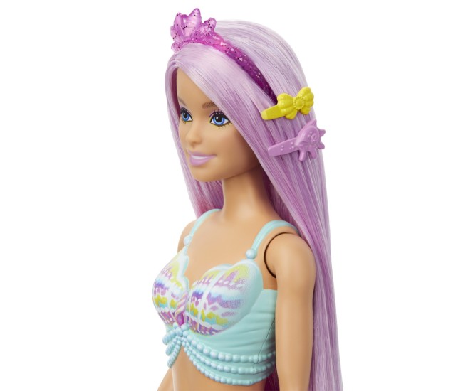 Barbie papusa sirena cu par mov si coada roz Barbie papusa sirena cu par mov si coada roz