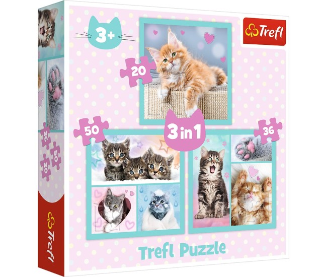Puzzle trefl 3in1 pisicutele dragalase Puzzle trefl 3in1 pisicutele dragalase