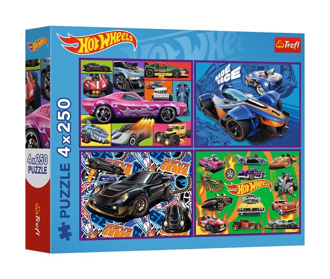 Puzzle trefl 4x250 hot wheels masini de curse Puzzle trefl 4x250 hot wheels masini de curse