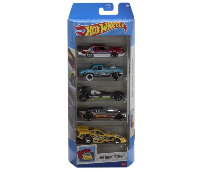 Set 5 masini hot wheels cu design hw drag strip