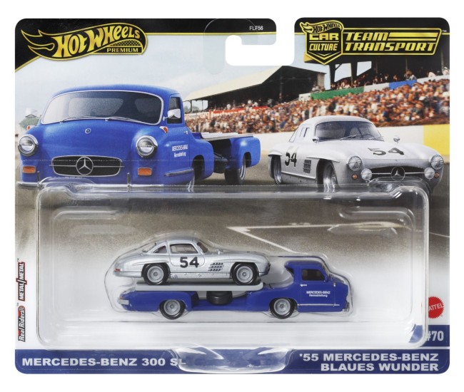 Hot wheels transportator mercedes-benz 55 blaues wunder cu masinuta mercedes-benz 300 sl scara 1:64 Hot wheels transportator mercedes-benz 55 blaues wunder cu masinuta mercedes-benz 300 sl scara 1:64