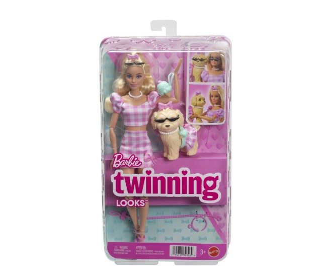 Barbie twinning looks set papusa barbie blonda si catel cu accesorii Barbie twinning looks set papusa barbie blonda si catel cu accesorii