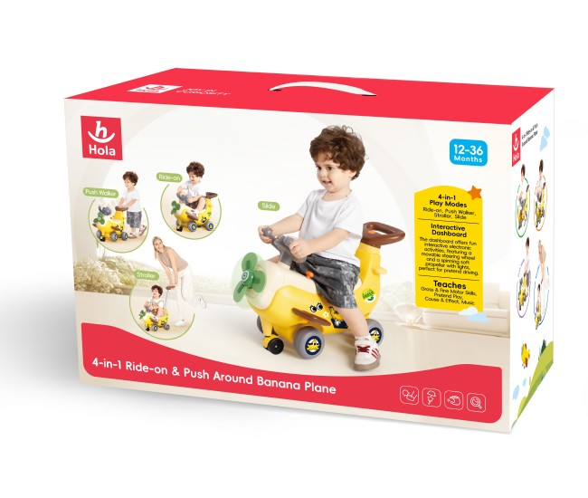 Avion interactiv 4 in 1 ride on si maner de impingere banana Avion interactiv 4 in 1 ride on si maner de impingere banana