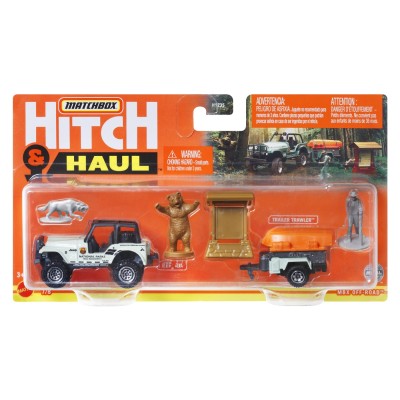 Matchbox hitch&haul set 2 vehicule mbx off road 1988 jeep 4x4 trailer trawler scara 1:64