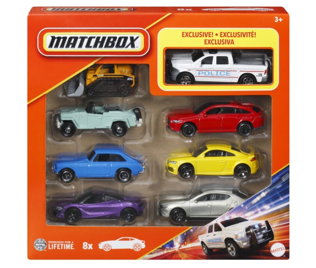 Matchbox set 8 masinute metalice exclusiv camioneta politiei scara 1 la 64