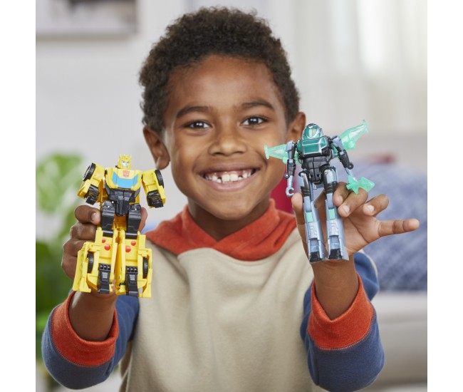 Transformers earthspark set 2 figurine bumblebee si mo malto Transformers earthspark set 2 figurine bumblebee si mo malto