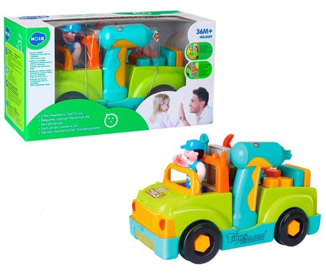 Camionul plin cu scule al micului mecanic cu lumini si sunete Camionul plin cu scule al micului mecanic cu lumini si sunete