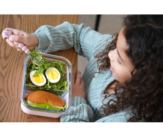 Recipient sticla 740ml cu husa antiderapanta silicon melii roz