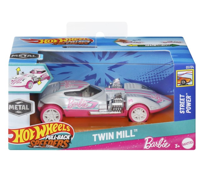 Hot wheels masinuta metalica cu sistem pull back barbie twin mill street power scara 1:43 Hot wheels masinuta metalica cu sistem pull back barbie twin mill street power scara 1:43