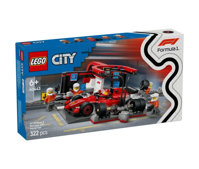 Lego city boxa si mecanici f1 cu masina ferrari 60443