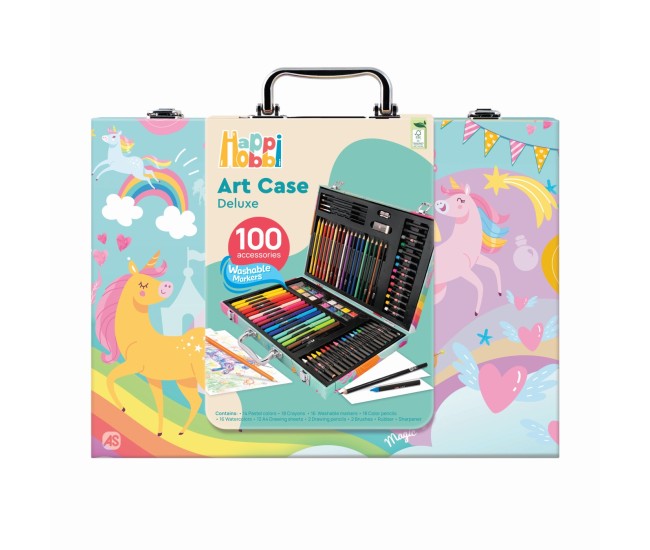 Happi hobbi art case set de desen deluxe cu 100 de accesorii unicorn Happi hobbi art case set de desen deluxe cu 100 de accesorii unicorn
