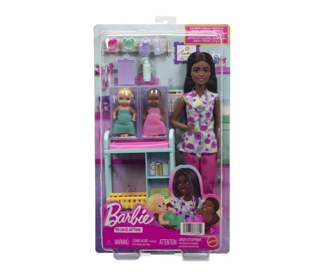 Barbie set de joaca papusa barbie bruneta face cariera medic pediatru
