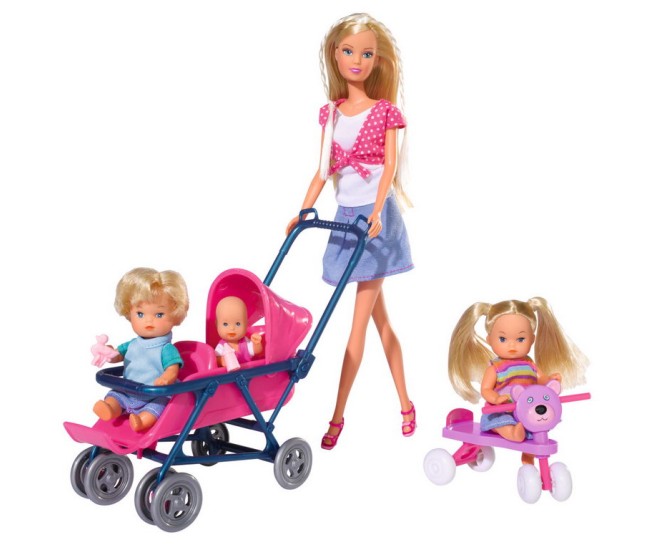 Set papusa steffi cu 3 bebelusi si accesorii Set papusa steffi cu 3 bebelusi si accesorii