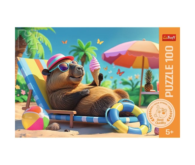 Puzzle trefl 100 relaxare in stil capibara Puzzle trefl 100 relaxare in stil capibara