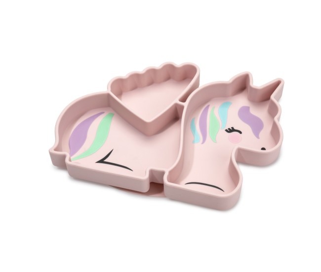 Farfurie compartimentata din silicon cu ventuza, melii, unicorn