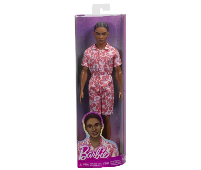 Barbie papusa baiat fashionistas in salopeta stil hawaian si sandale verzi