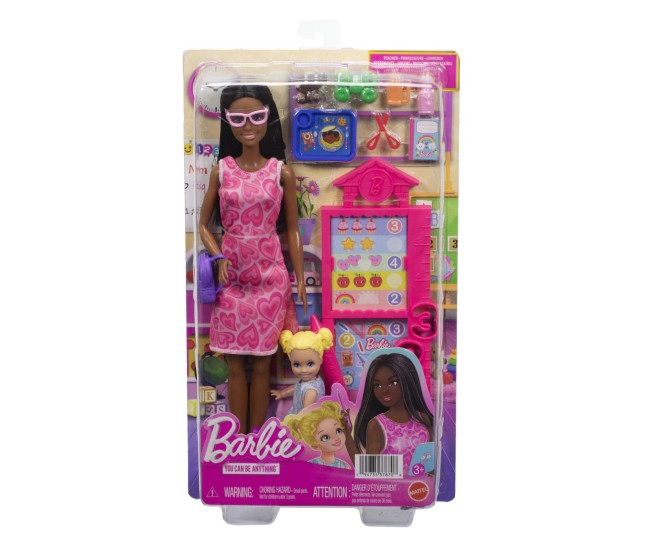Barbie set de joaca papusa barbie bruneta mulatra face cariera profesoara