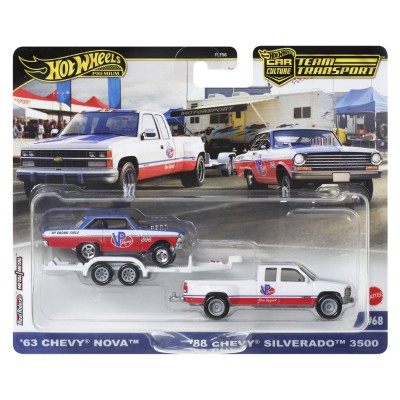 Hot wheels transportator chevy silverado 3500 88 cu masinuta chevy nova 63 scara 1:64