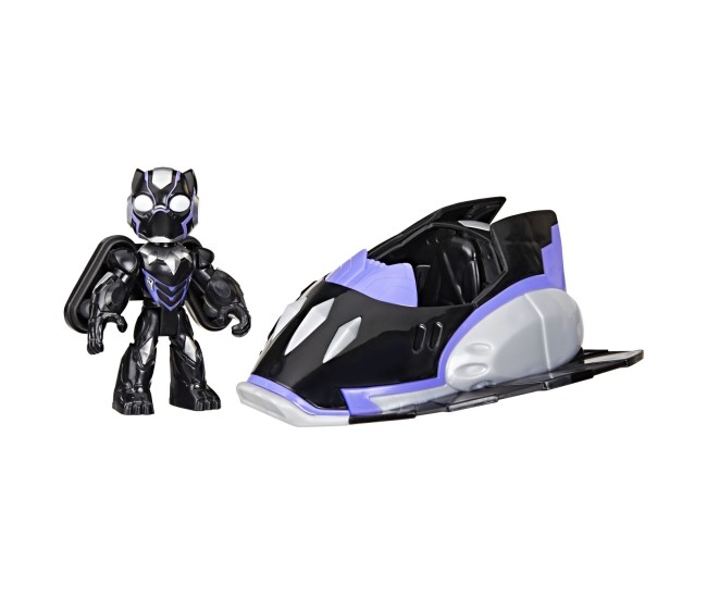 Marvel iron man si prietenii sai uimitori set vehicul si figurina black panther