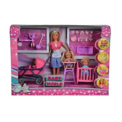 Set papusa steffi cu 3 bebelusi si accesorii