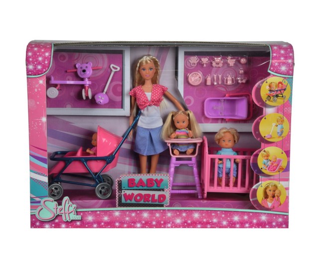 Set papusa steffi cu 3 bebelusi si accesorii Set papusa steffi cu 3 bebelusi si accesorii