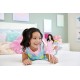 Barbie papusa barbie fashionistas bruneta cu rochie roz in carouri