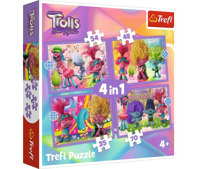 Puzzles 4in1 trolii aventurile trolilor colorati