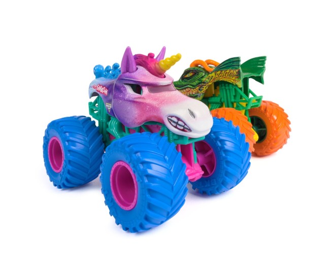 Monster jam set 2 masinute metalice dragon si sparkle smash scara 1 la 64 Monster jam set 2 masinute metalice dragon si sparkle smash scara 1 la 64