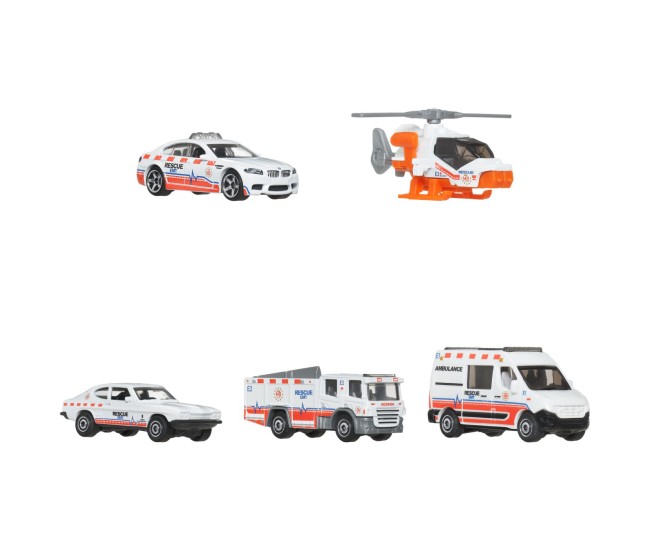 Matchbox set 5 masinute metalice rescue emt scara 1 la 64 Matchbox set 5 masinute metalice rescue emt scara 1 la 64