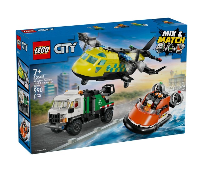 Lego city avion autospeciala de service si aeroglisor in versiuni adaptate 60505