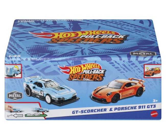 Hot wheels set 2 masinute metalice pull back gt-scorcher si porsche 911 gt3 1:43 Hot wheels set 2 masinute metalice pull back gt-scorcher si porsche 911 gt3 1:43