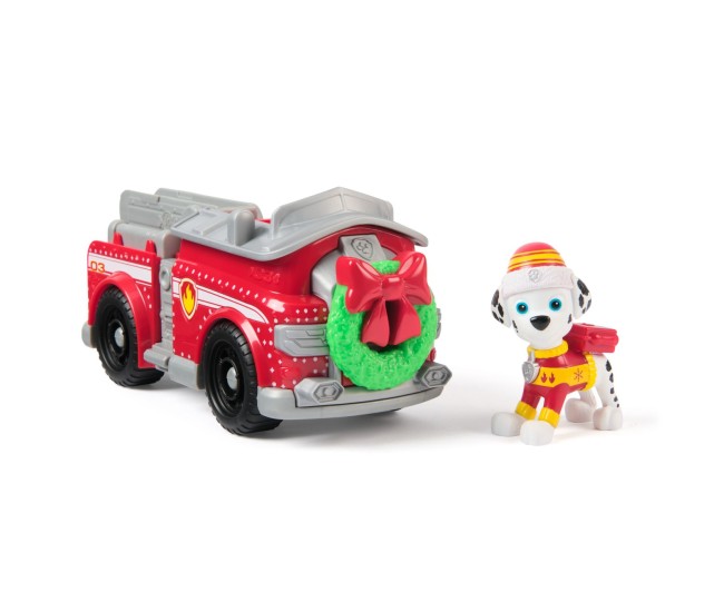 Patrula catelusilor vehicul si figurina marshall cu accesorii de craciun Patrula catelusilor vehicul si figurina marshall cu accesorii de craciun