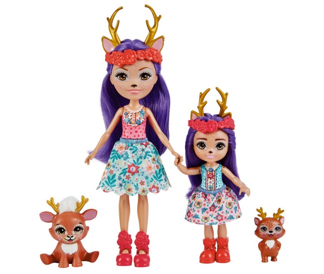 Enchantimals set papusi surori si animalutele lor  danessa deer si sprint si danetta deer si fleet