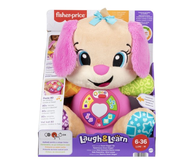 Fisher price catel interactiv cu urechi roz rade si invata