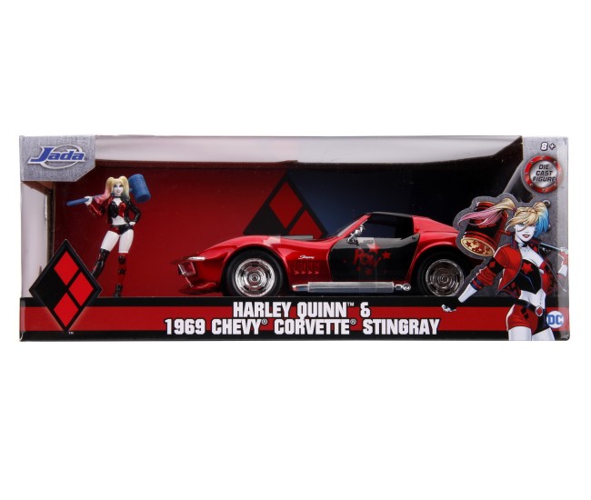Masinuta din metal harley quinn 1969 chevy corvette scara 1:24 Masinuta din metal harley quinn 1969 chevy corvette scara 1:24