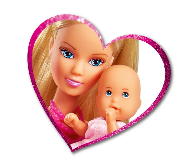 Papusa steffi in rochita roz si cu carucior bebe Papusa steffi in rochita roz si cu carucior bebe
