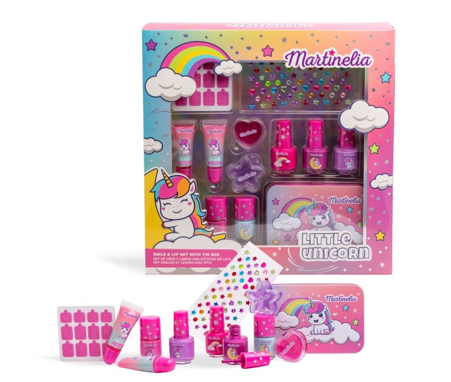 Martinelia little unicorn set luciu de buze si lac de unghii cu cutie metalica Martinelia little unicorn set luciu de buze si lac de unghii cu cutie metalica