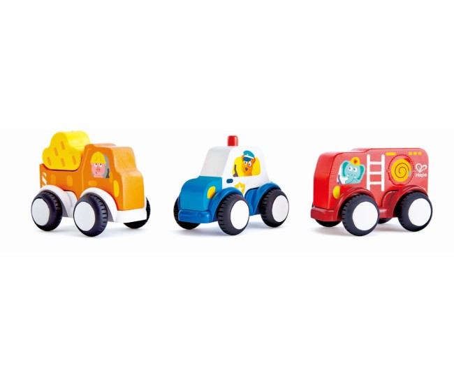 Hape set 3 masinute cu motor pull-back Hape set 3 masinute cu motor pull-back