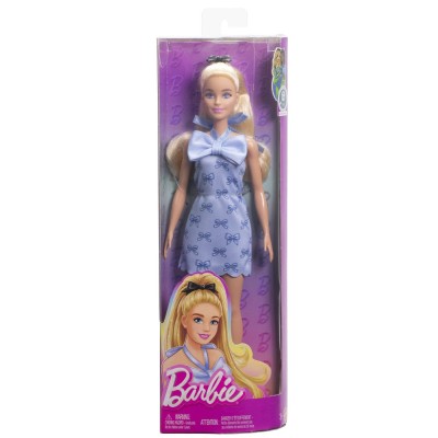 Barbie fashionistas papusa barbie blonda cu rochie albastra cu fundite