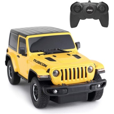 Masina cu telecomanda jeep wrangler rubicon galben cu scara 1 la 24